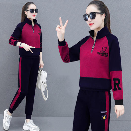 刺绣运动服套装女2026春秋季大码宽松立领时尚休闲卫衣两件套妈妈装 商品图0
