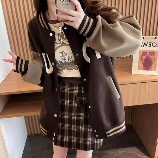 大码胖mm女装春秋薄款卫衣女美式复古设计感学院风棒球服上衣外套新款爆款 商品图1