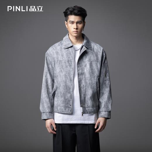 PINLI品立2025秋季新款机车风宽松翻领夹克男士潮牌休闲上衣外套GD253104090 商品图0