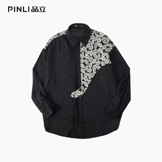 PINLI品立春季新款中国风刺绣拼接长袖衬衫男士国潮宽松衬衣B253113063 商品图3