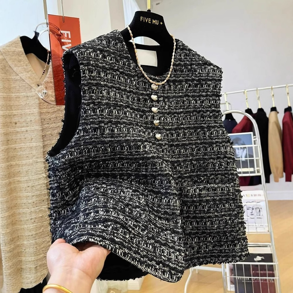 丁摩 高级感气质名媛小香风圆领无袖马甲背心外套女春秋外穿坎肩上衣潮5ZF-  9305