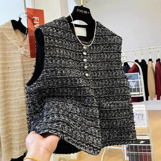 丁摩 高级感气质名媛小香风圆领无袖马甲背心外套女春秋外穿坎肩上衣潮5ZF-  9305 商品图0