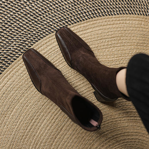 【预售5天】法式方头气质绒面瘦瘦靴，拼接弹力短靴单靴SP&A1361 商品图1