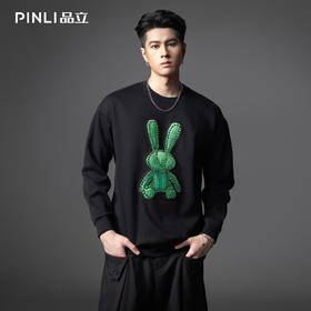PINLI品立2025秋季新款发泡烫画男士卫衣手工钉钻珠套头潮牌上衣BG253109005