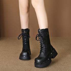 FR 85021复古马丁靴防滑耐磨真皮增高筒靴