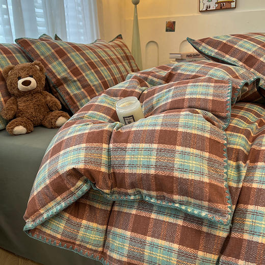 100%全棉磨毛四件套格纹秋冬床品 商品图11