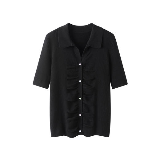 S·Y·C【彩扣领衫】羊毛+桑蚕丝Polo领褶皱设计针织开衫短袖SYM25049 商品图2