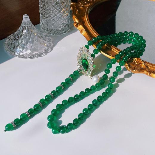 MYL-224124原创天然绿玛瑙项链满钻羽毛胸针多用款天然绿玉髓长款毛衣链 商品图2