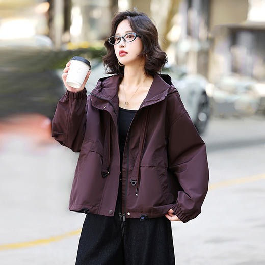 丁摩 女士短外套春秋时尚减龄宽松休闲连帽风衣5ZF-55039 商品图2