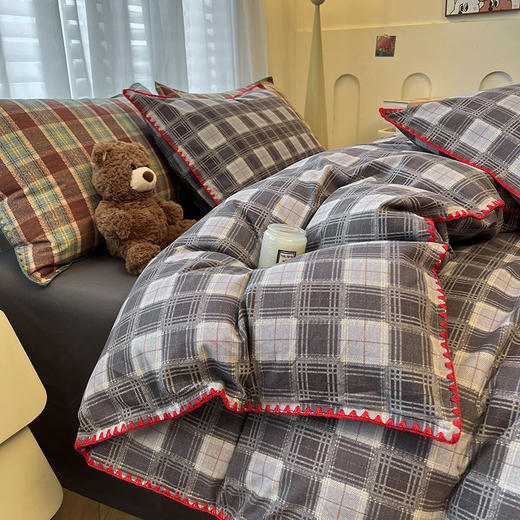 100%全棉磨毛四件套格纹秋冬床品 商品图10