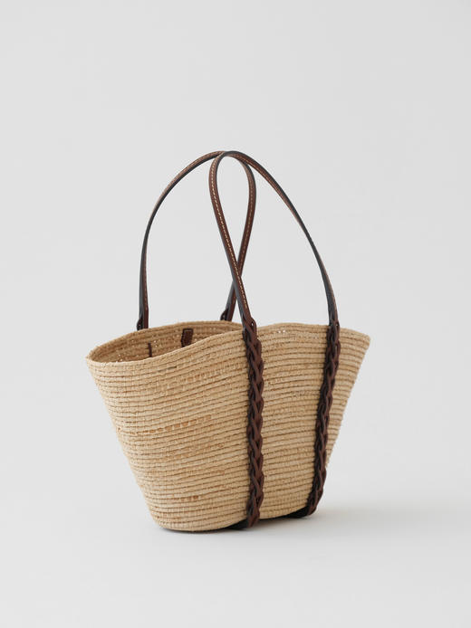 BT348-PRADA普拉达 三角形烫印徽标 稻草柳条拼皮革 托特包Tote包购物袋单肩手提包 原色（RG*MM） 商品图4