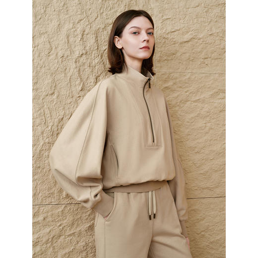 INSUN恩裳休闲拉链连身袖纯棉卫衣 商品图4