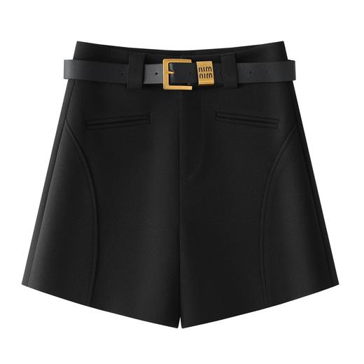 丁摩 黑色毛呢休闲短裤女新款秋冬季高腰显瘦A字阔腿裤外穿5ZF-66651 商品图4