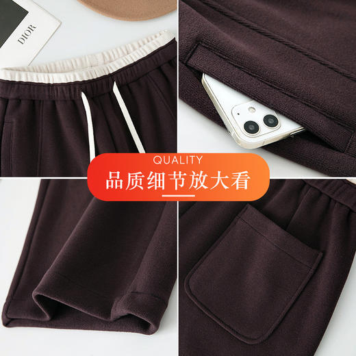 HSS 3068弯刀裤系带松紧腰休闲拼色软糯毛呢阔腿裤 商品图3