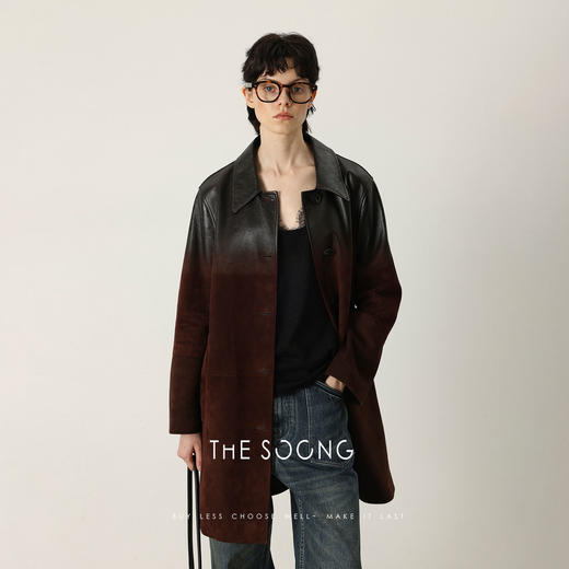 THESOONG/新西兰进口山羊绒真皮大衣女渐变色中长款外套HWPY7778 商品图1