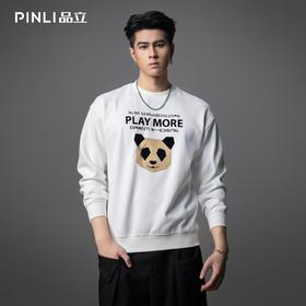 PINLI品立2025秋季新款熊猫植绒套头卫衣男士圆领长袖休闲潮上衣BG253109004