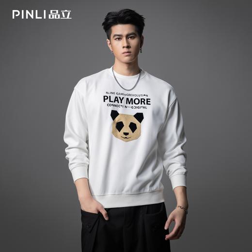PINLI品立2025秋季新款熊猫植绒套头卫衣男士圆领长袖休闲潮上衣BG253109004 商品图0