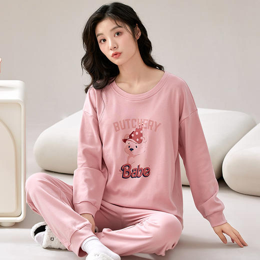 春秋季睡衣女纯棉长袖带胸垫自带文胸垫家居服可外穿套装网红小熊学生睡衣可外穿家居服 商品图2