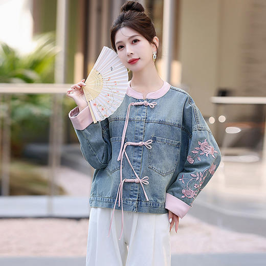 新中式盘扣设计感，刺绣长袖休闲牛仔外套HR-XYFS6779 商品图1