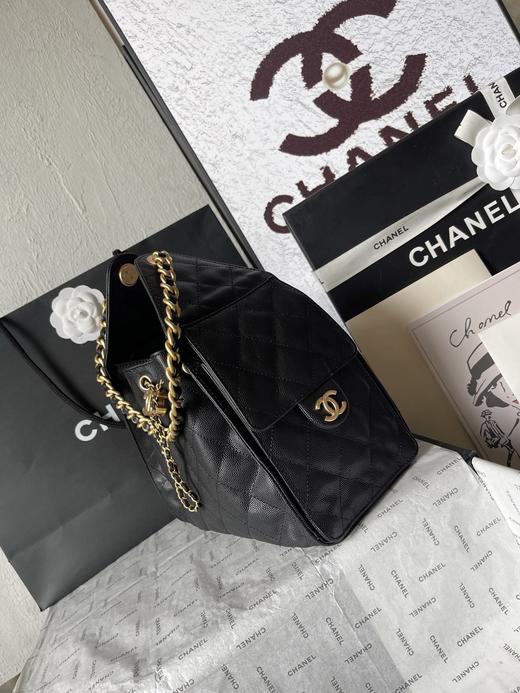 GZ230-CHANEL小香金色双C Logo菱格图案皮穿链帆布嬉皮包斜挎单肩包黑色（LH*MM） 商品图1