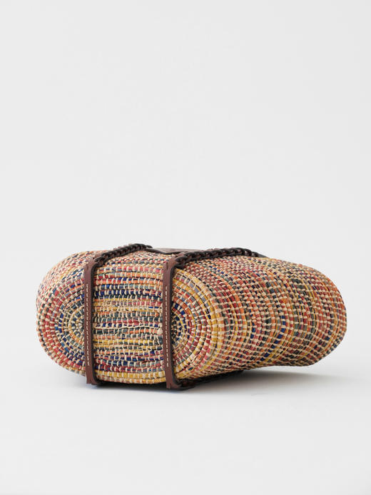 BT347-PRADA普拉达 三角形烫印徽标 稻草柳条拼皮革 托特包Tote包购物袋单肩手提包（RG*MM） 商品图5