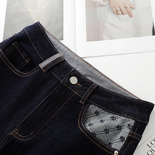 丁摩 丹宁色牛仔微喇裤女新款秋季高腰显瘦修身拖地喇叭长裤5ZF-97023 商品图3