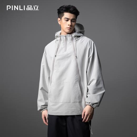 PINLI品立2025秋季新款拉链装饰宽松连帽夹克男士插肩袖休闲外套GD253104103 商品图0