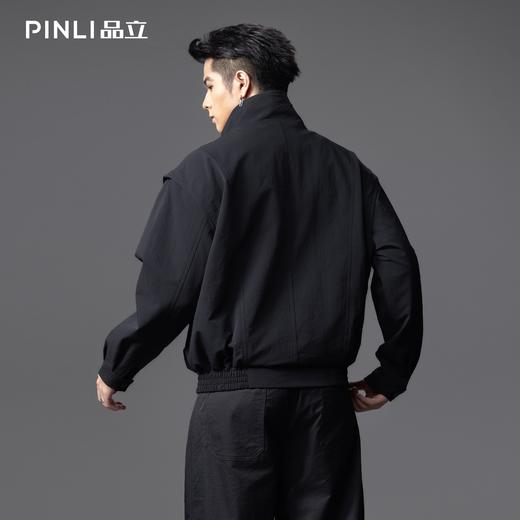 PINLI品立2025秋季新款简约宽松立领夹克外套潮牌复古休闲男茄克GD253104105 商品图3