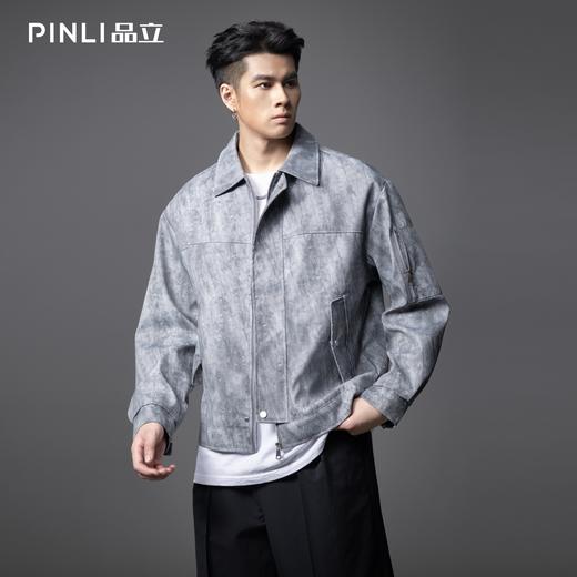 PINLI品立2025秋季新款机车风宽松翻领夹克男士潮牌休闲上衣外套GD253104090 商品图3