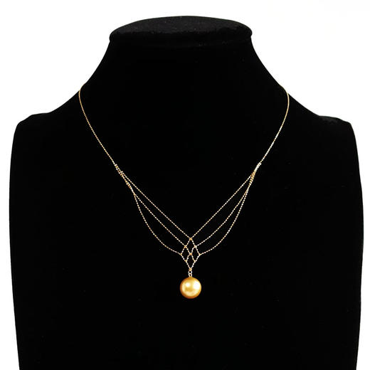 【天然正品】AU750黄金镶天然约11.3MM近无暇正圆浓金色海水珍珠设计款吊坠项链45CM（长度可调节）女士 现售价：3380！180925NJM29 商品图4