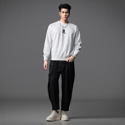 PINLI品立2025秋季男士新款圆领宽松落肩字母压花套头卫衣上衣潮BG253109007 商品图4