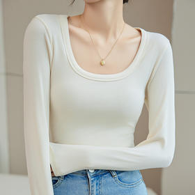 螺纹大方领打底衫女春秋2025新款内搭早秋爆款莫代尔t恤显瘦上衣