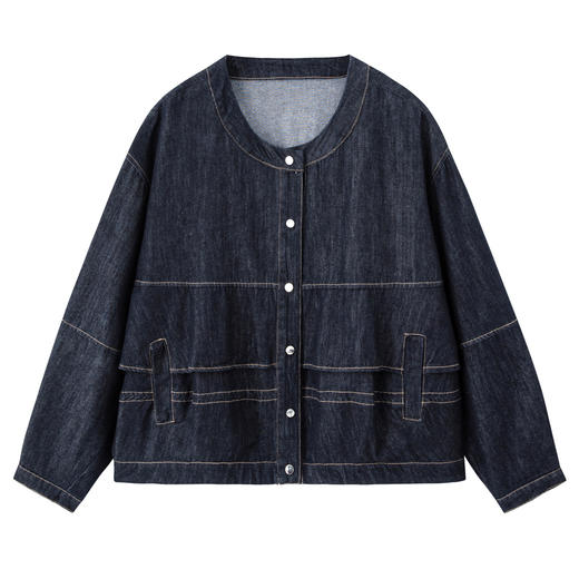 丁摩 复古牛仔外套女春秋季新款经典长袖圆领宽松独特漂亮上衣5ZF-9059 商品图4