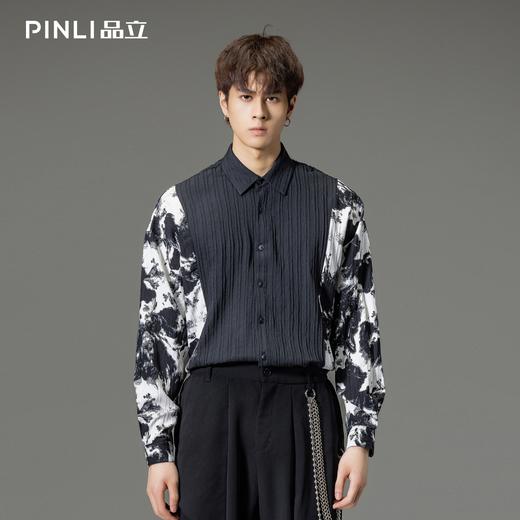 PINLI品立2025秋季新品印花拼接长袖衬衫水墨画潮流宽松男士衬衣B253113062 商品图0