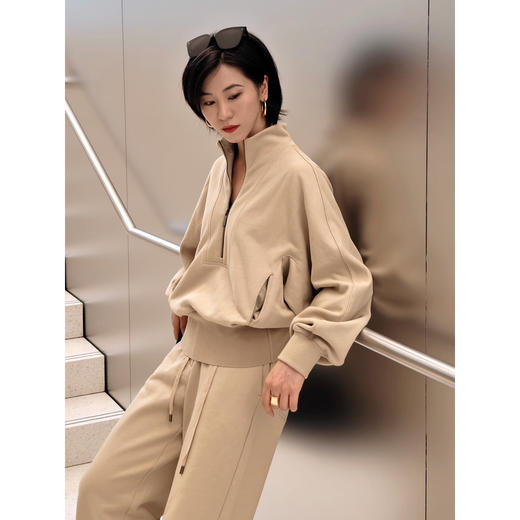 INSUN恩裳休闲拉链连身袖纯棉卫衣 商品图1