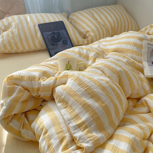 【全棉色织皱皱纱四件套】全棉皱皱纱条纹四件套A类双层纱套件民宿柔软床品 商品图9