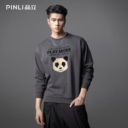 PINLI品立2025秋季新款熊猫植绒套头卫衣男士圆领长袖休闲潮上衣BG253109004 商品图2