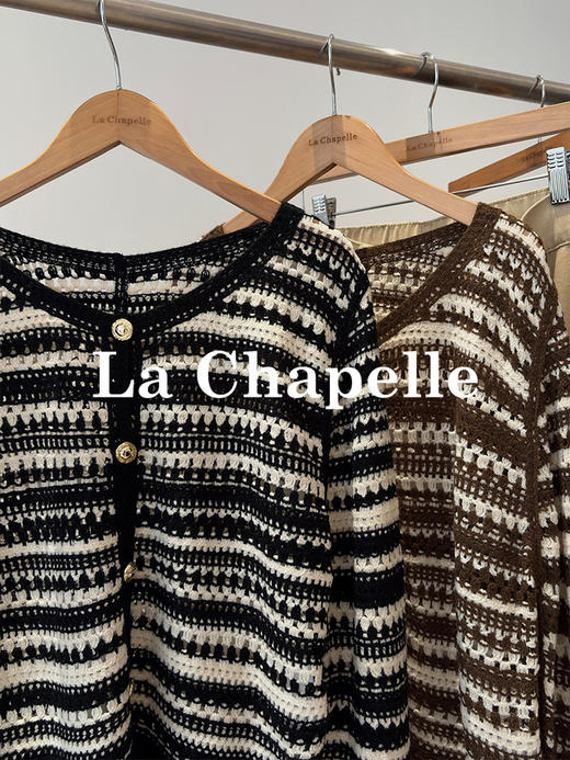 天猫同步【时髦复古】拉夏贝尔/La Chapelle复古小众流苏条纹长袖针织开衫女V领短款毛衣 商品图10