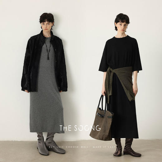 THESOONG/绵羊毛七分袖极简慵懒时髦廓形T恤裙女中长款宽松HWQZ7510 商品图0