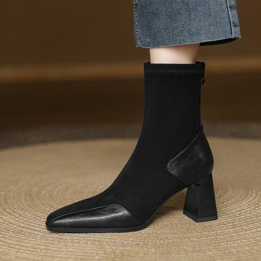 【预售5天】法式方头气质绒面瘦瘦靴，拼接弹力短靴单靴SP&A1361 商品图4