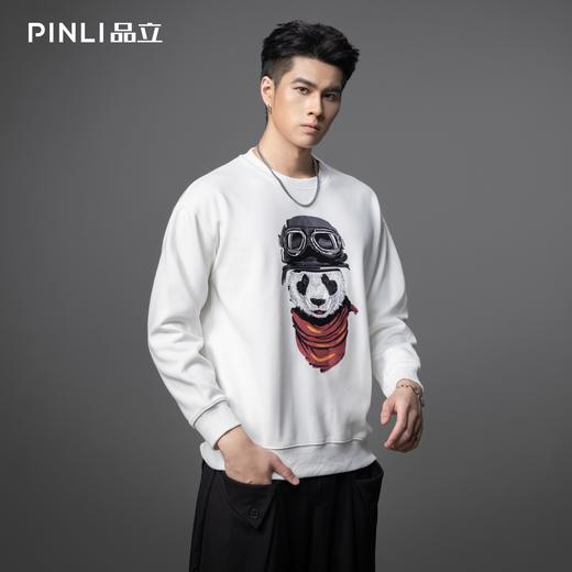 PINLI品立2025秋季新款印花熊猫套头卫衣男士潮牌落肩袖圆领上衣BG253109008 商品图2