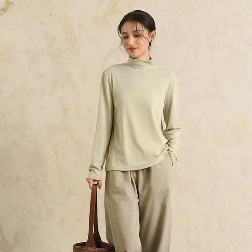 半高领天丝棉麻，打底衫长袖内搭上衣QM-6556 商品图3