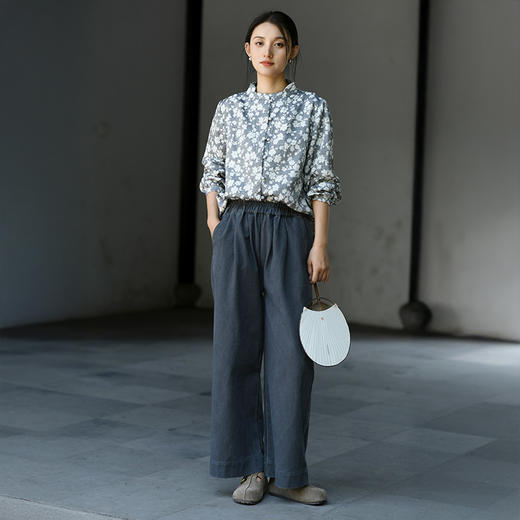 洗水棉休闲裤松紧腰，纯色直筒裤显瘦女裤QM-6576 商品图3