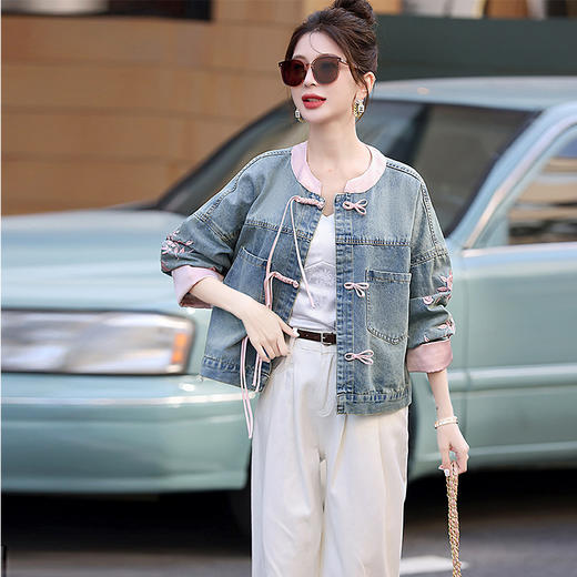 新中式盘扣设计感，刺绣长袖休闲牛仔外套HR-XYFS6779 商品图0