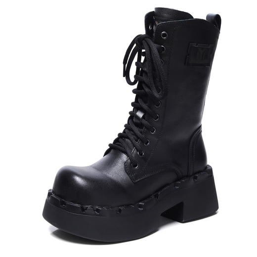 FR 85021复古马丁靴防滑耐磨真皮增高筒靴 商品图4