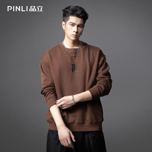PINLI品立2025秋季男士新款圆领宽松落肩字母压花套头卫衣上衣潮BG253109007 商品图2