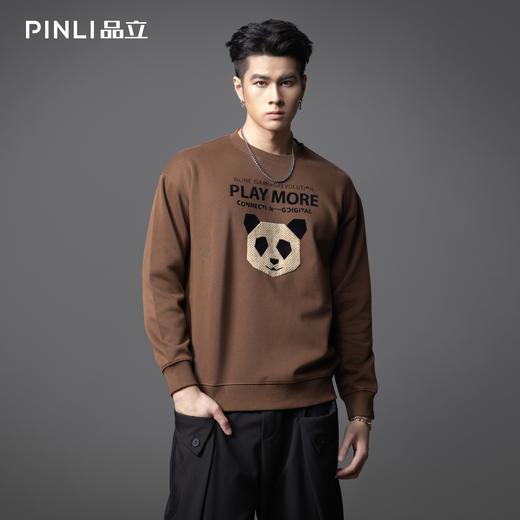 PINLI品立2025秋季新款熊猫植绒套头卫衣男士圆领长袖休闲潮上衣BG253109004 商品图3