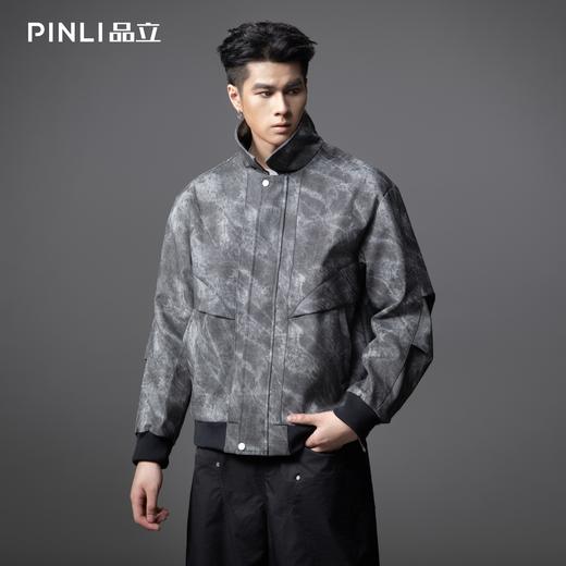 PINLI品立2025秋季新款男士机车风宽松翻领PU茄克外套上衣青年潮GD253104097 商品图0