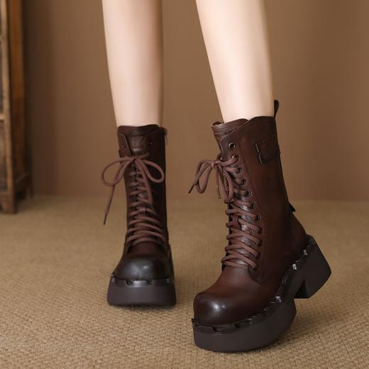 FR 85021复古马丁靴防滑耐磨真皮增高筒靴 商品图3