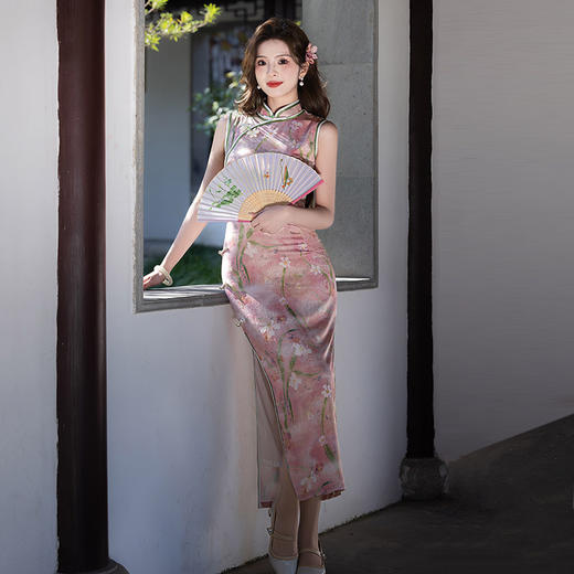 绝美粉色国风新中式长款旗袍改良高级感SC20994 商品图1